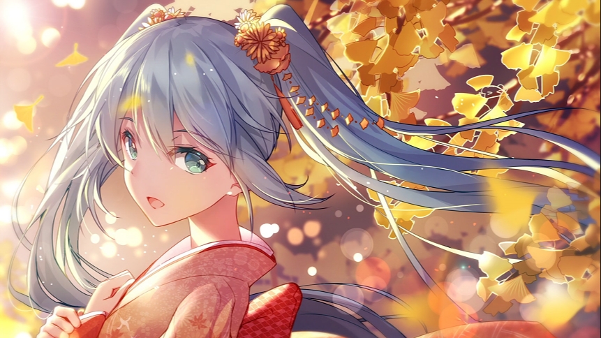 初音未来 双马尾 唯美背景