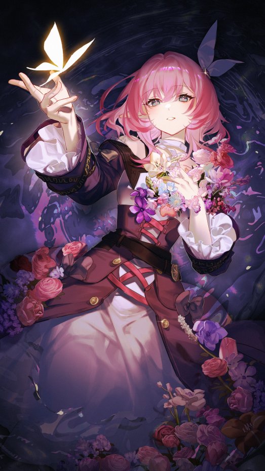 花丛粉发少女梦幻风手机壁纸